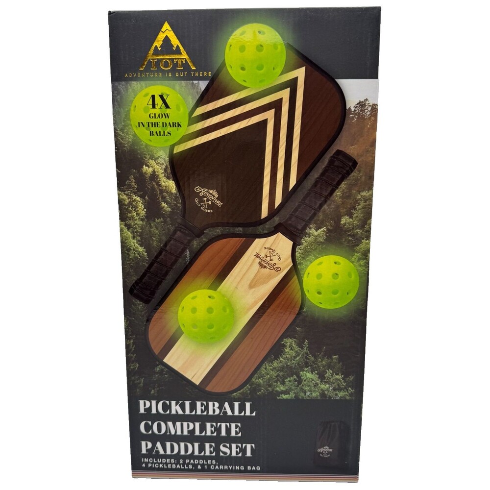 Adventure Pickle Ball complete paddle set 2 paddles 4 Ball  Glow in the Dark